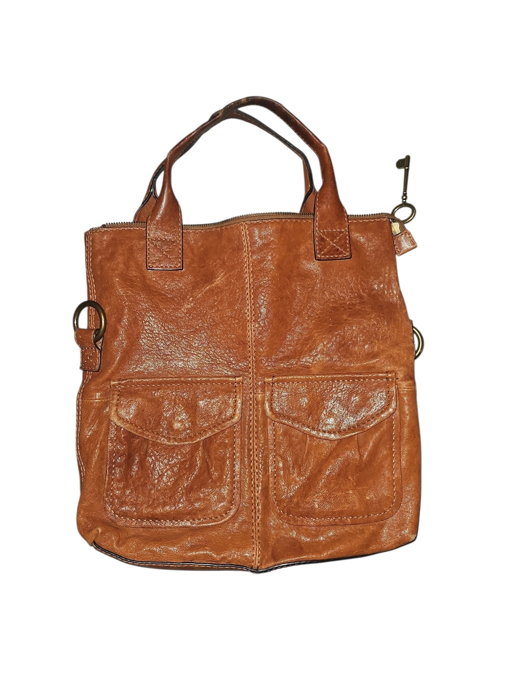 Fossil Cognac Leather Two-Pocket Convertible Tote